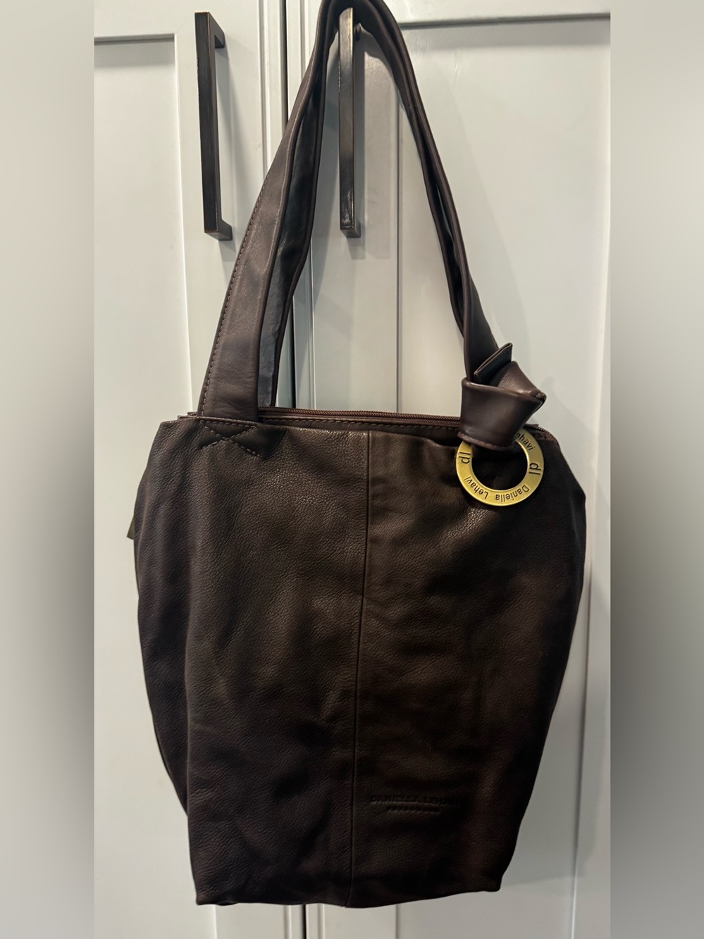 Vintage Daniella Lehavi Brown Vegan Leather Canvas Hobo Shoulder Bag